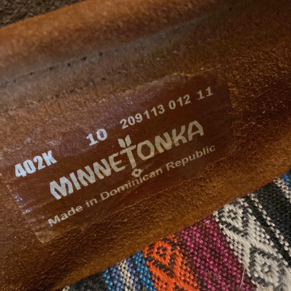 Minnetonka Rust Leather Mocs with Colorful Aztec Accents Women's 10 Worn Once - Picture 3 of 9